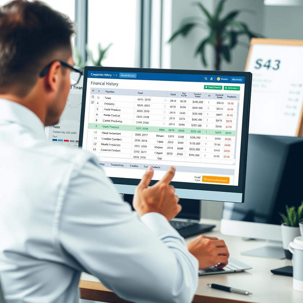 Financial advisor reviewing client financial history in CRM
