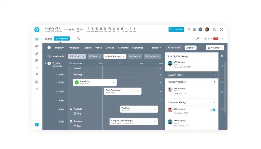 Insightly CRM interface showing project management integration with CRM features