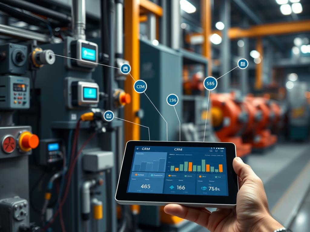 IoT sensors connected to field equipment sending data to CRM