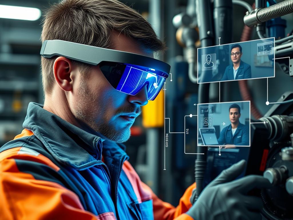 Technician using AR glasses for remote assistance