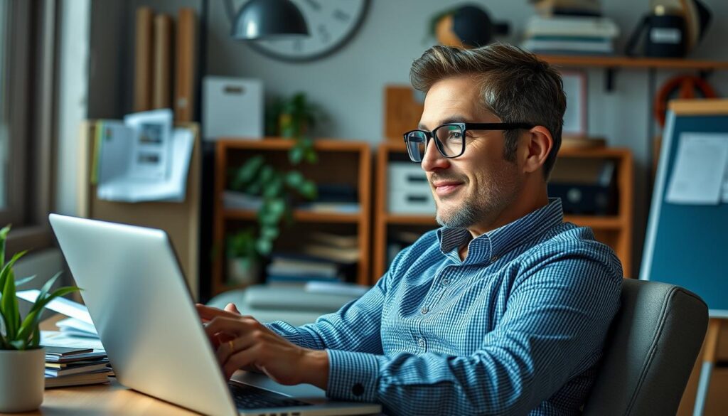 Business owner confidently managing customer relationships with Marketing Automation CRM Business owner confidently managing customer relationships with Marketing Automation CRM