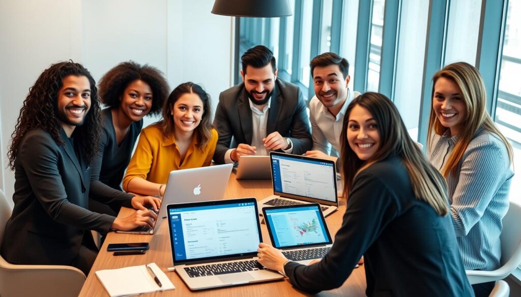 Business team successfully using ClearCRM contact management app Business team successfully using ClearCRM contact management app