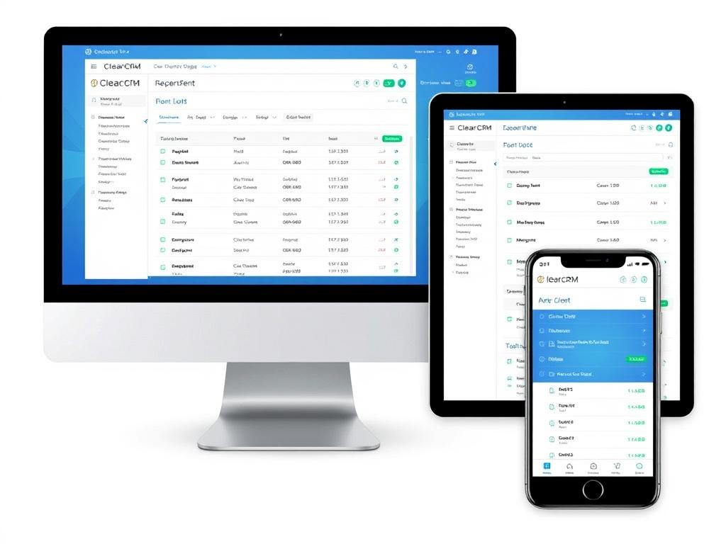 ClearCRM account management software dashboard on multiple devices