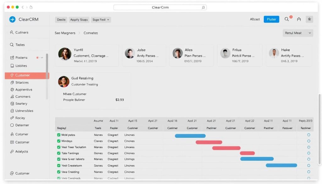 ClearCRM dashboard showing customer management interface