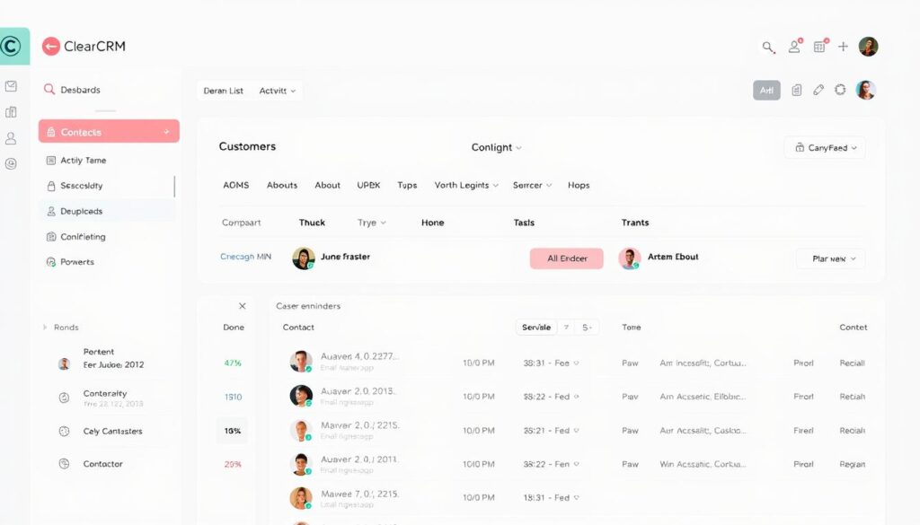 ClearCRM dashboard showing organized contact management interface ClearCRM dashboard showing organized contact management interface