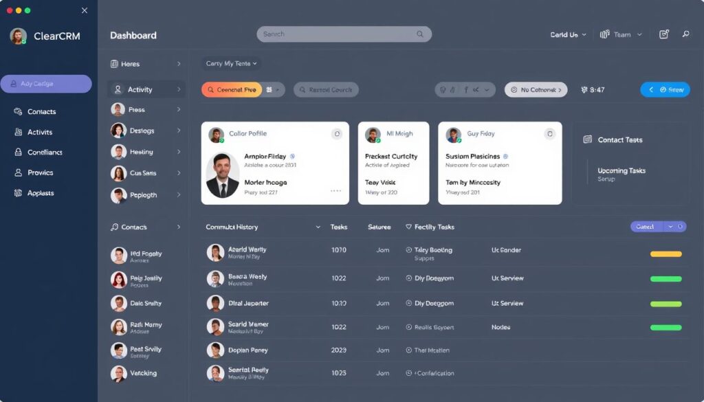 ClearCRM dashboard showing organized contact management interface ClearCRM dashboard showing organized contact management interface