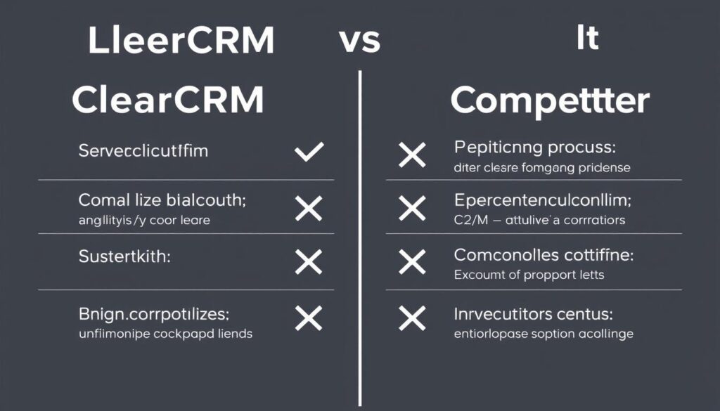 Comparison of ClearCRM with competitors showing key differences Comparison of ClearCRM with competitors showing key differences