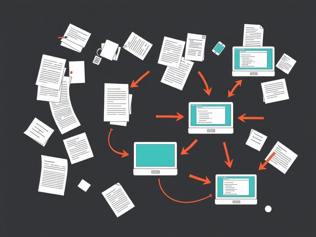 Disorganized workflow showing inefficient record keeping processes Disorganized workflow showing inefficient record keeping processes