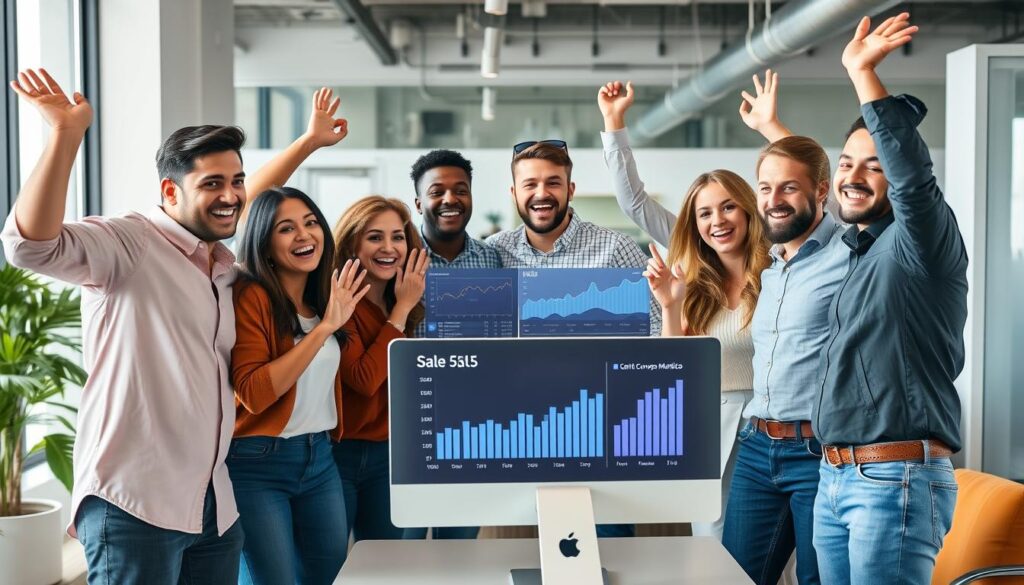 GreenLeaf Marketing team celebrating improved sales results after implementing Sales Funnel CRM