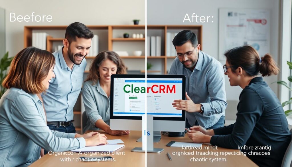 Marketing agency team using contact management software to track clients Marketing agency team using contact management software to track clients