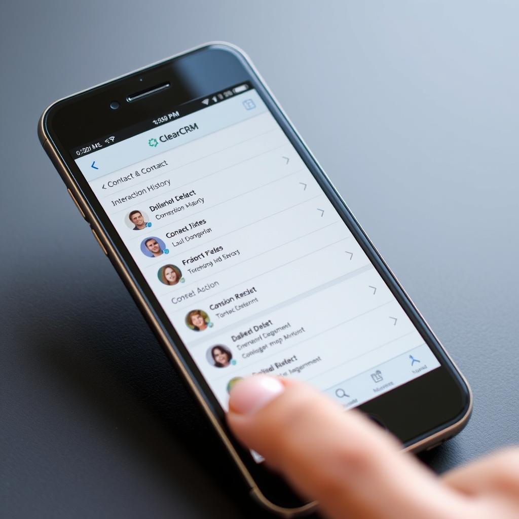 Mobile app interface of ClearCRM showing contact management on the go Mobile app interface of ClearCRM showing contact management on the go