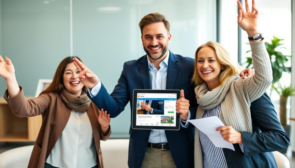Real estate agent celebrating successful closing after using CRM