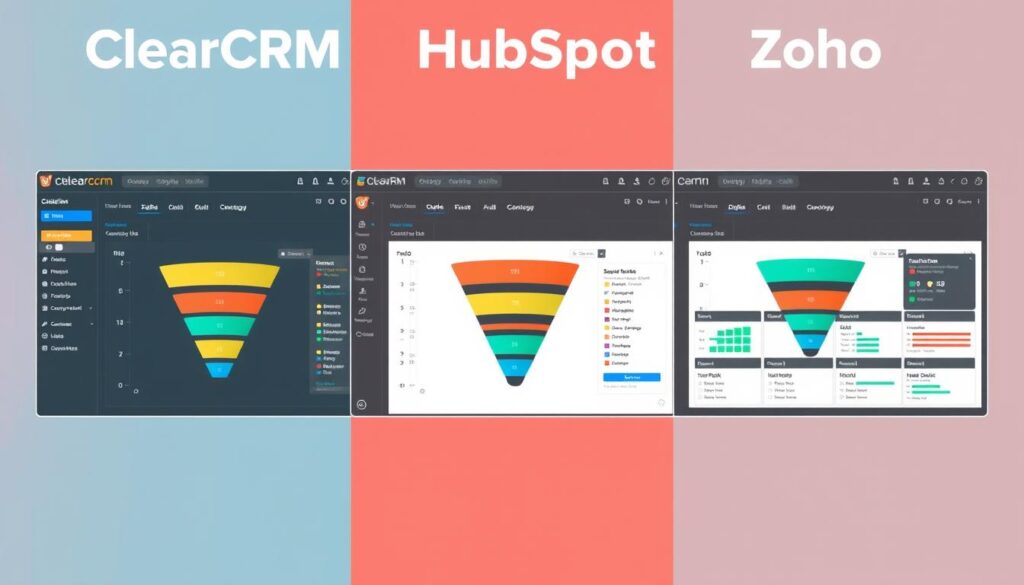 Side-by-side comparison of ClearCRM versus competitors showing Sales Funnel CRM interfaces