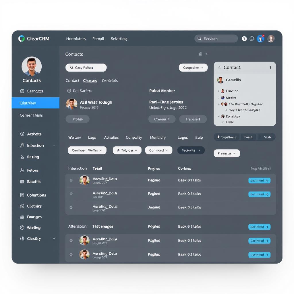 Unified contact database interface showing customer profiles in ClearCRM Unified contact database interface showing customer profiles in ClearCRM