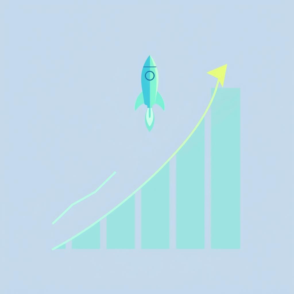 Upward trending growth chart with rocket icon