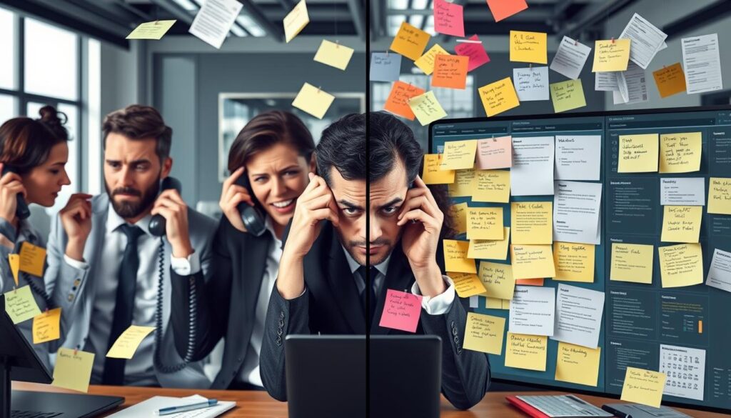 Small business team struggling with multiple communication systems and missed customer calls