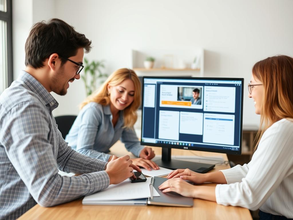 Team members collaborating effectively in a digital workspace environment Team members collaborating effectively in a digital workspace environment