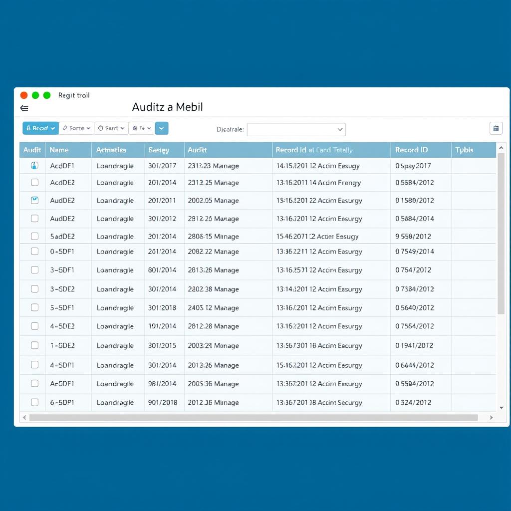 Audit trail interface showing patient data access logs Audit trail interface showing patient data access logs