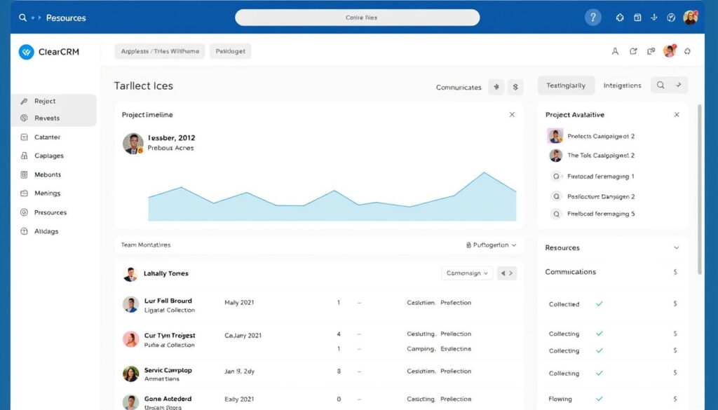 ClearCRM dashboard showing integrated team communication and resource allocation
