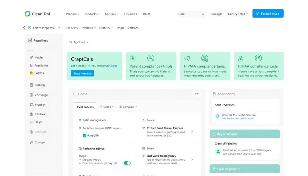 ClearCRM interface showing healthcare-specific features ClearCRM interface showing healthcare-specific features