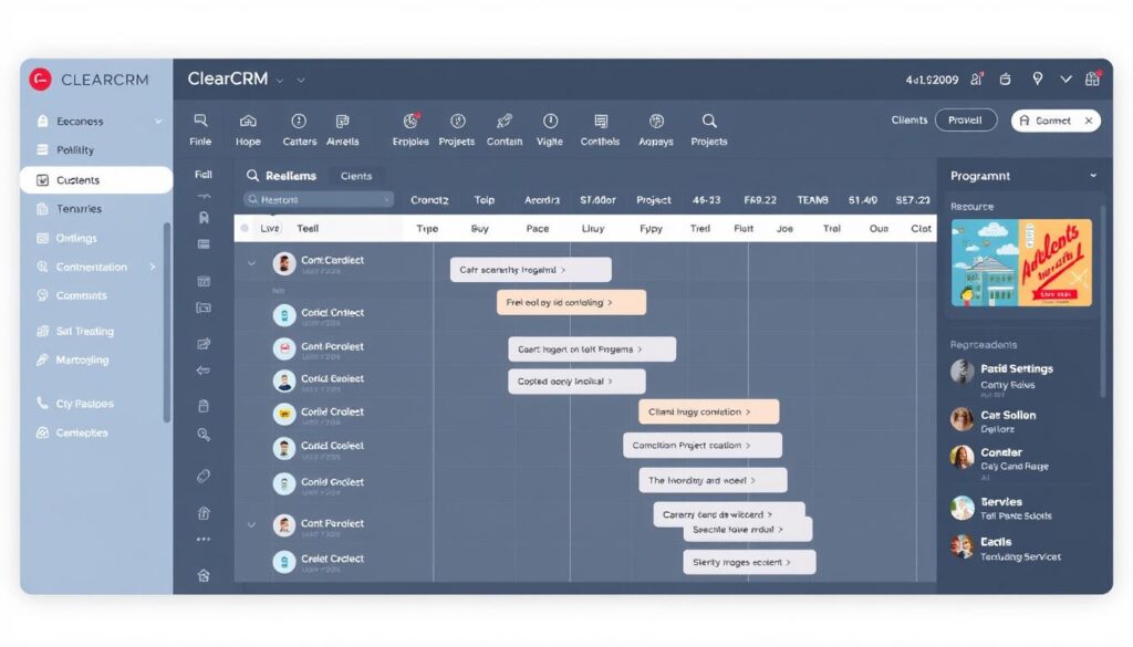 ClearCRM's all-in-one platform showing integrated CRM and project management