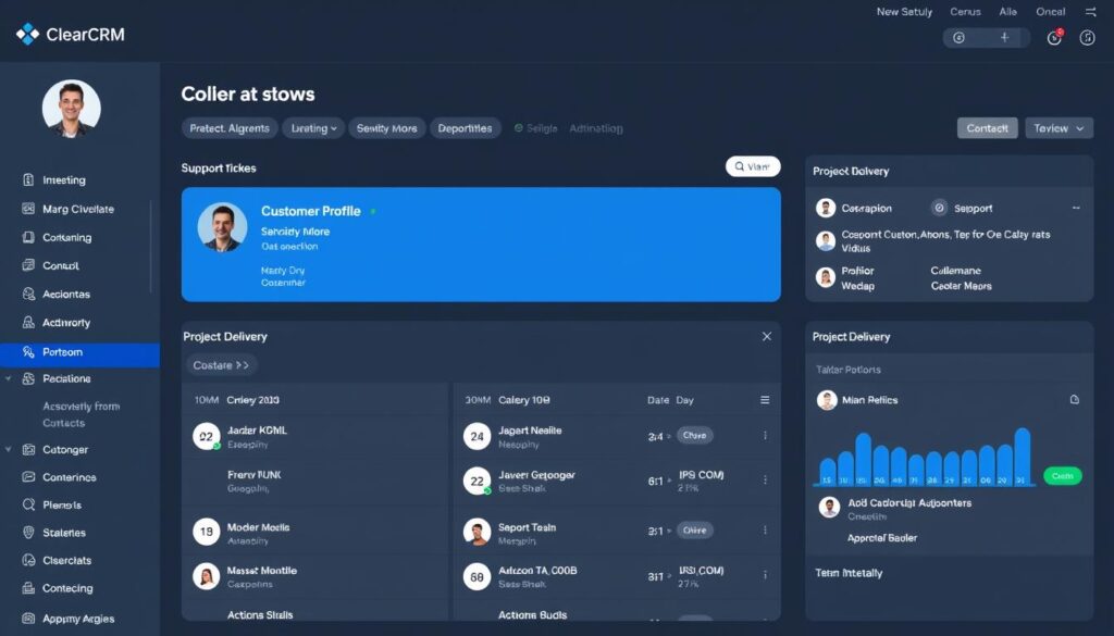 ClearCRM's customer profile showing integrated sales, support, and project data ClearCRM's customer profile showing integrated sales, support, and project data