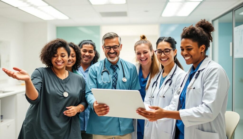 Healthcare team celebrating improved efficiency with ClearCRM Healthcare team celebrating improved efficiency with ClearCRM