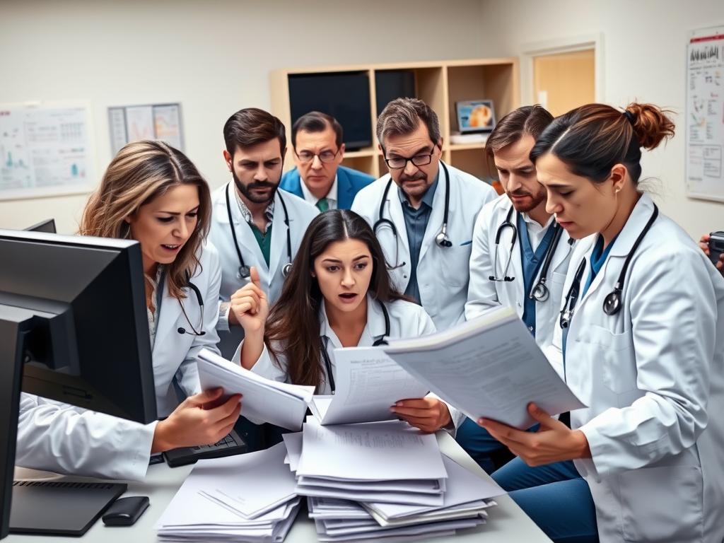 Healthcare team struggling with scattered patient data systems Healthcare team struggling with scattered patient data systems