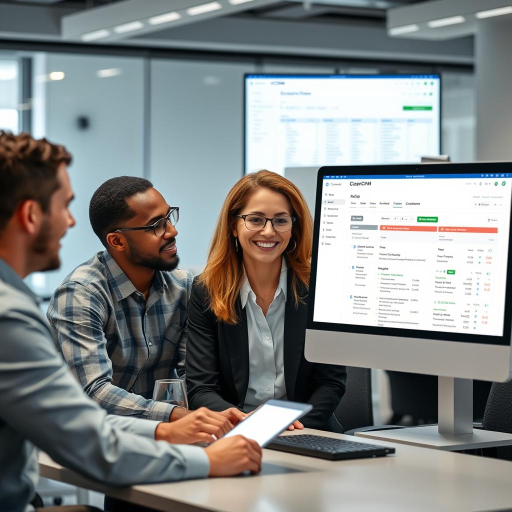Team members collaborating seamlessly in ClearCRM's platform Team members collaborating seamlessly in ClearCRM's platform